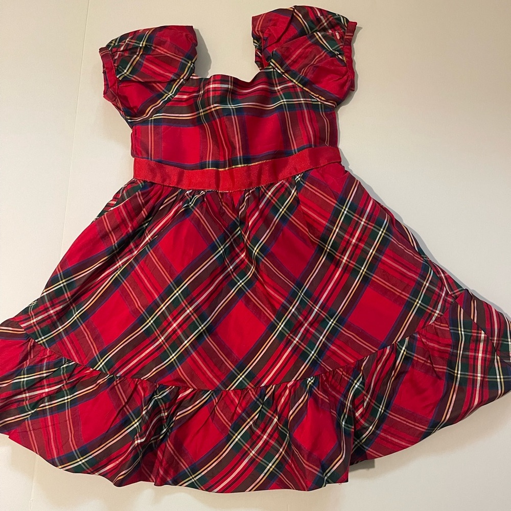 Red Plaid Dress with Ruffle Hem